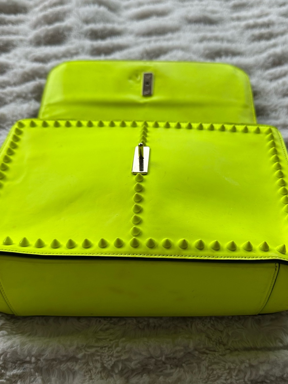 Christian Louboutin Sweet Charity studded leather neon yellow handbag - Picture 10 of 13